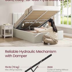 Lift Up Storage Bed Frame Full Size, Hydraulic Platform Bed, with Upholstered Headboard, 1100 lb Weight Capacity, No Box Spring Needed, Easy Assembly,