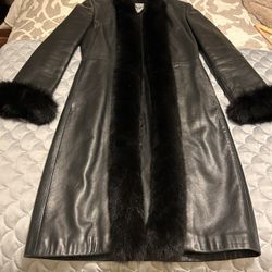 Leather Coat With Fur Trim 