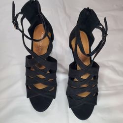 Christian Siriano Trappy Heels Sandals Suede Black Size 8