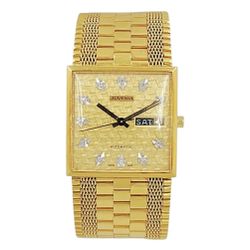 Men's Juvenia 30mm Vintage 18K Yellow Gold Watch with Gold Square Diamond Dial. (Pre-Owned)