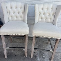 Bayliss Beige High Back Wood Bar Height Foot Rest Bar Stool with Fabric Seat (Set of 2)