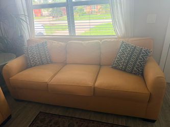 3-Seat Upholstered Sofa in Tan Fabric
