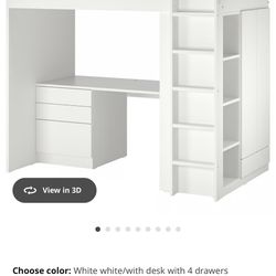 IKEA Loft Bed With Desk & Book Shelf