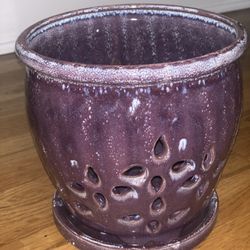 2 Matching Never Used Open Box Orchid Ceramic Pots With Holes (purple) 