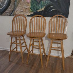 Oak Wood Swivel Bar Stools-3 Piece 