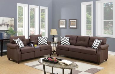 Sofa & Loveseat W/USB Console-Dark Coffee