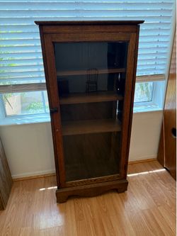 Antique Wood Upright Storage Cabinet