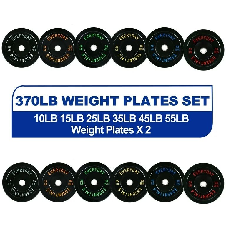 Olympic Bumper Plate Weight Plate with Steel Hub, Black, 370 lbs Set