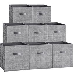 SONGMICS 13" Storage Cubes Non-Woven Fabric Bins w/ Double Handles Set of 8 - Gray