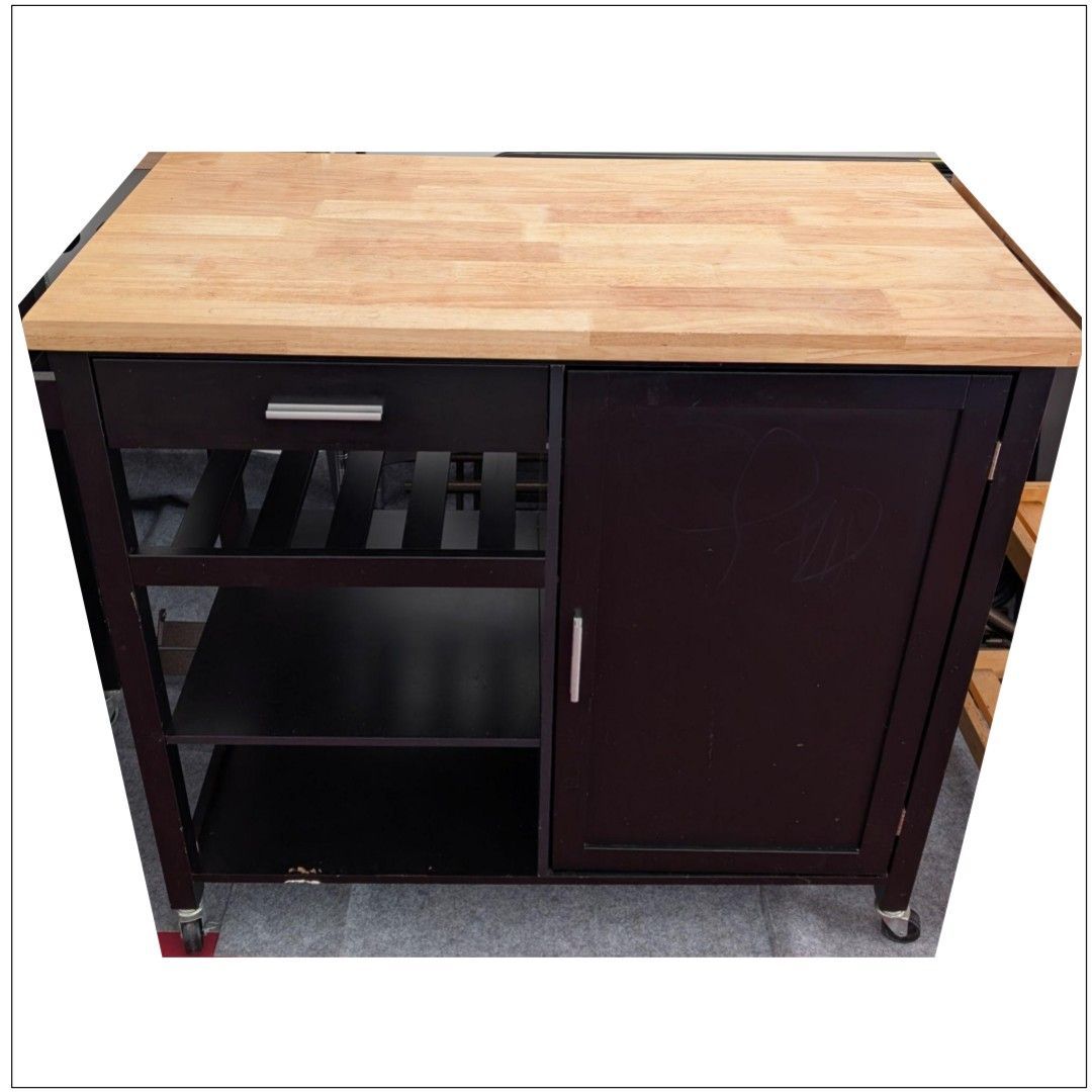 39.5 inch Black kitchen cart | Kitchen Island | Butcher Block with wheels and a sliding drawer
