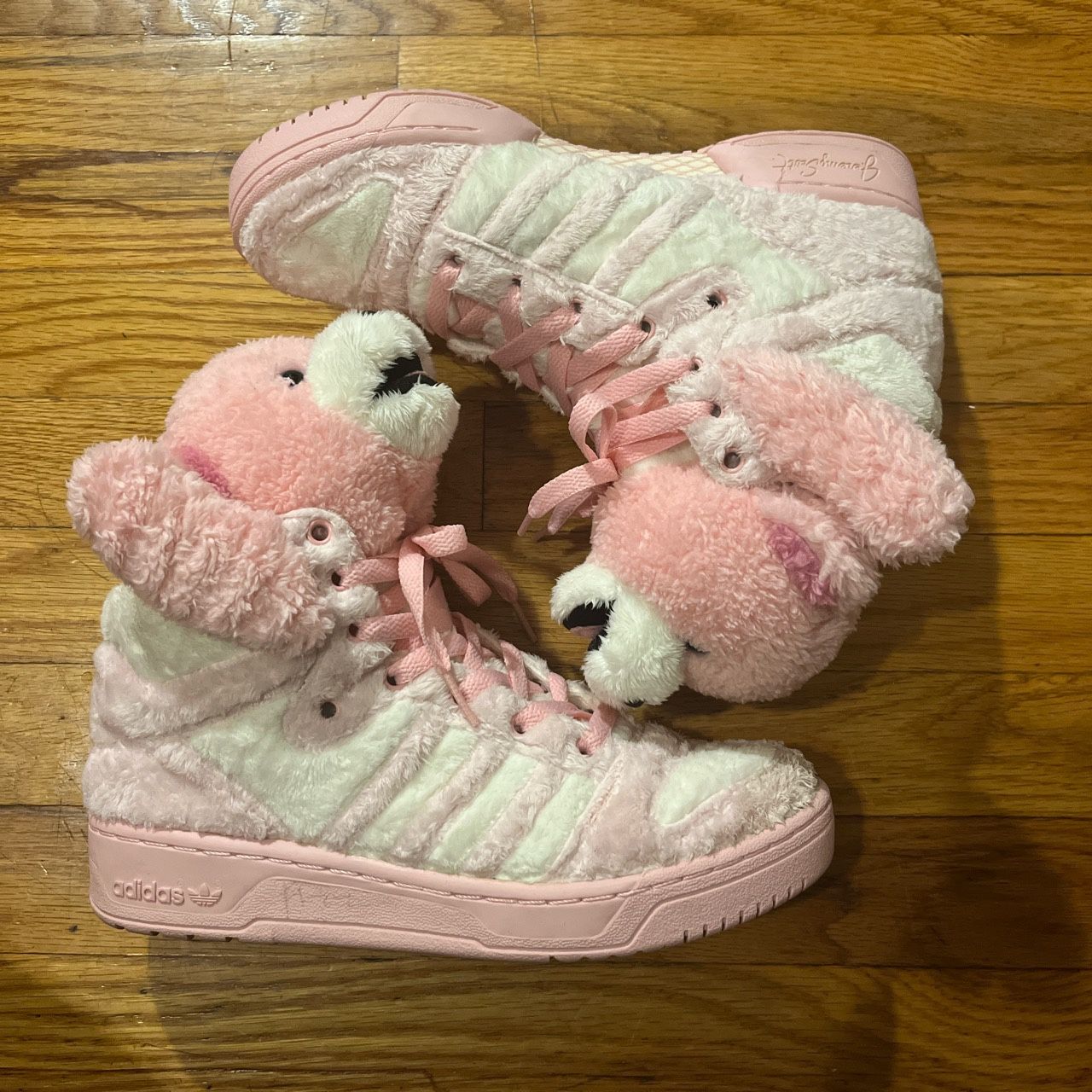 Jeremy Scott Adidas Pink Teddy Bear Plush Sneakers Womens 8 Mens