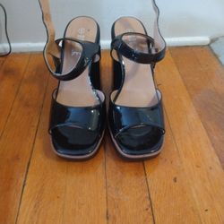 Black Strap Leather Heels