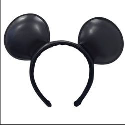 Disney Parks Mickey Mouse Signature Black Faux Leather Ears Bowless Headband