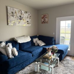 Large 2 Piece Sectional Couch, Color:Blue