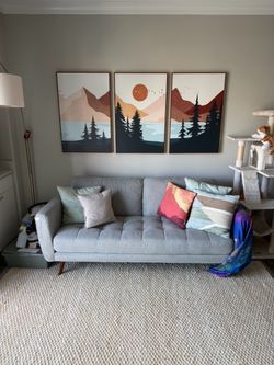 Mid-Century Modern Gray Tufted Sofa