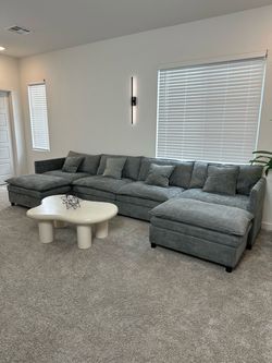 ⚜️ New + Free Delivery | Large Grey Modern Cloud Sectional Sofa Couch With 2 Ottomans