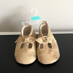 Carters Baby Shoes 0-3 Months Mary Jane Gold Metallic Shimmer Bow