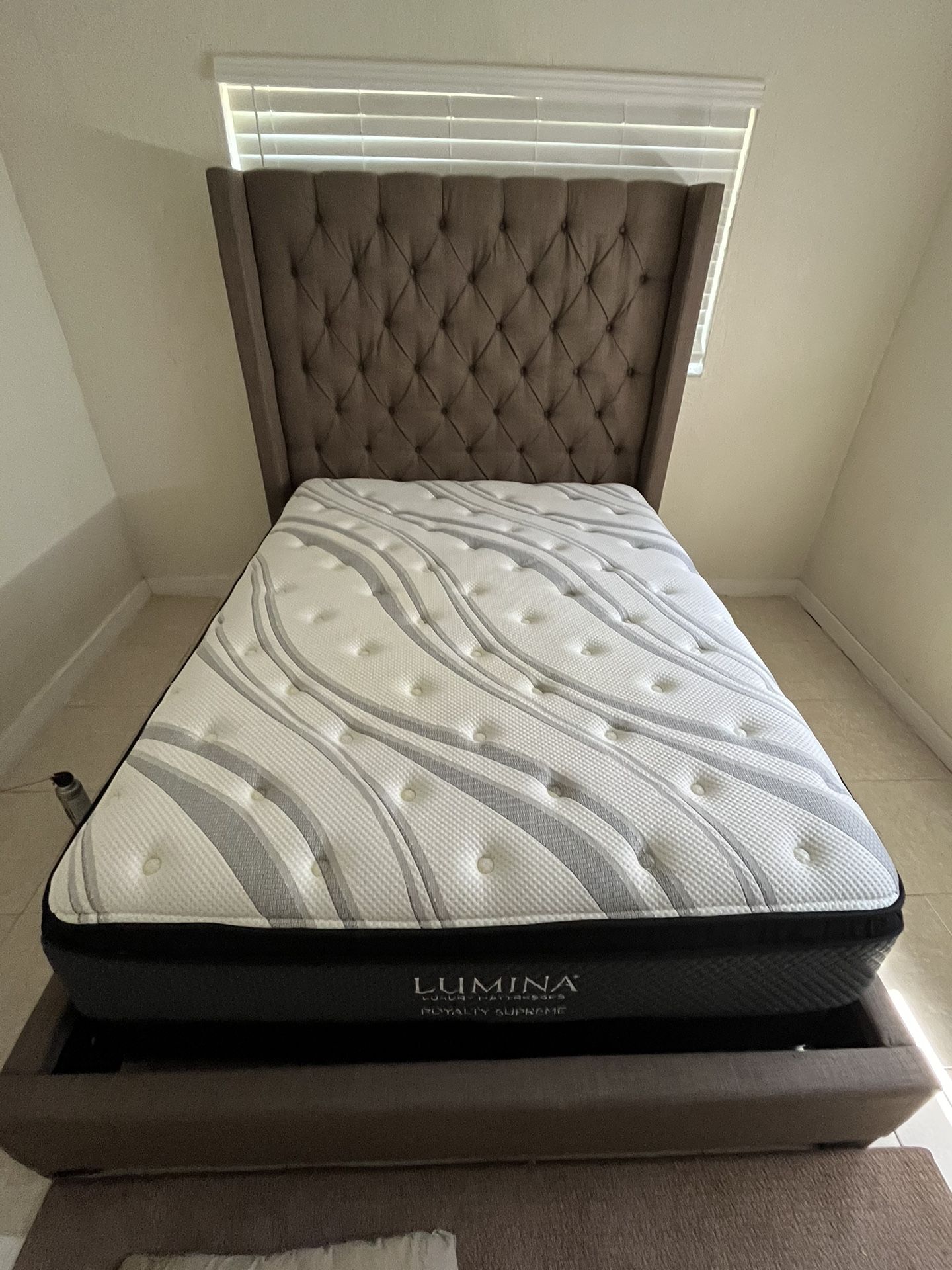 Queen Bed Frame, Mattress And Boxspring