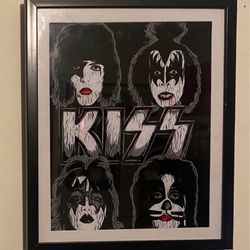 Kiss Band Custom Art Piece On Black Frame