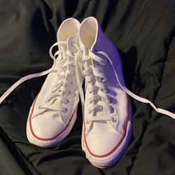 slightly used white high top converse