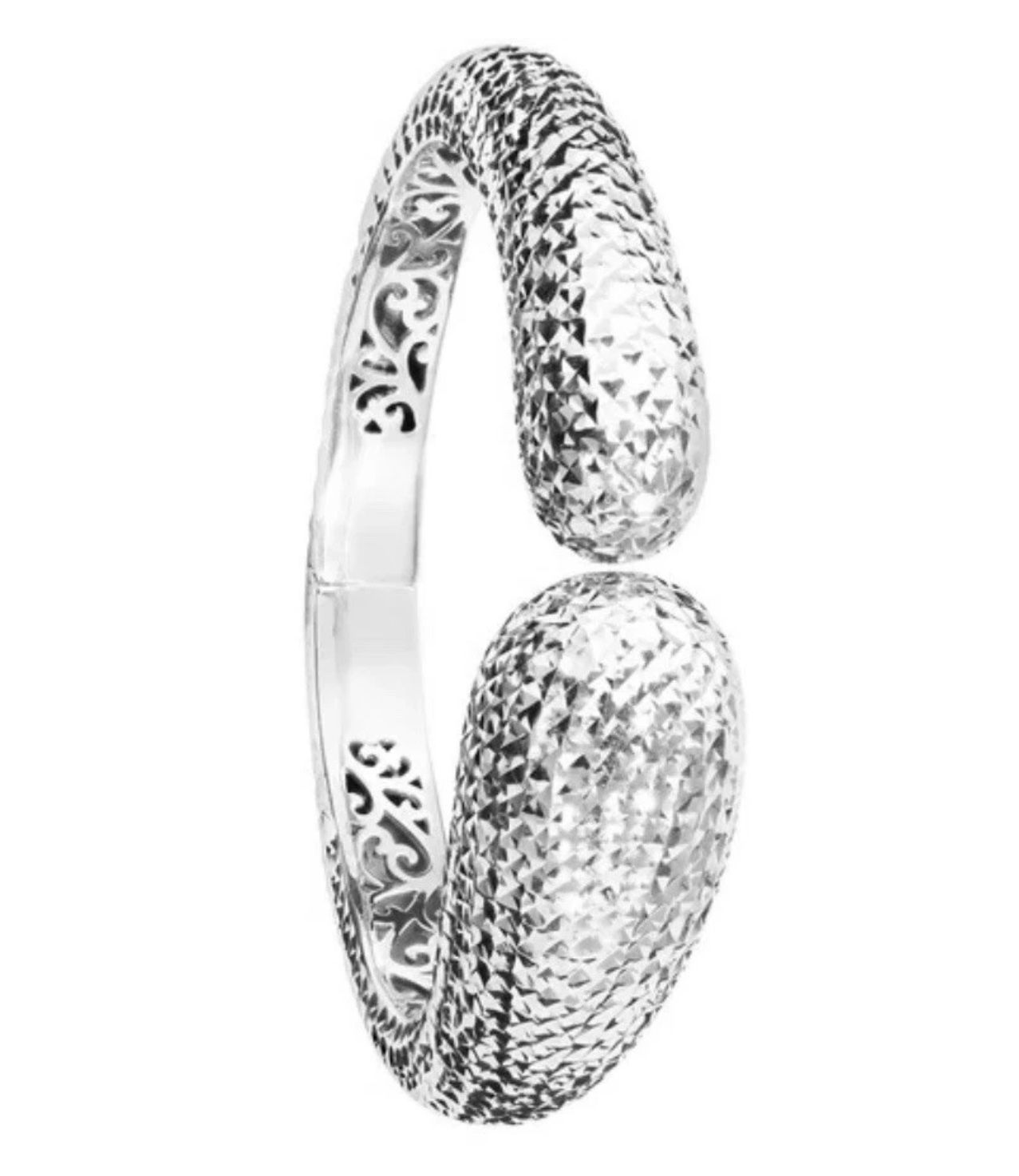 FREE SHIPPING!  ATI 925 Sterling Silver Diamond Cut Textured Hinged Cuff Bracelet 7”