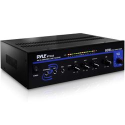 Pyle 80W Compact PA Mono Amplifier - Professional Mini Audio Receiver with 2 Mic Inputs/RCA /AUX/Headphone Jack - Bluetooth 5.0 - Independent Volume C