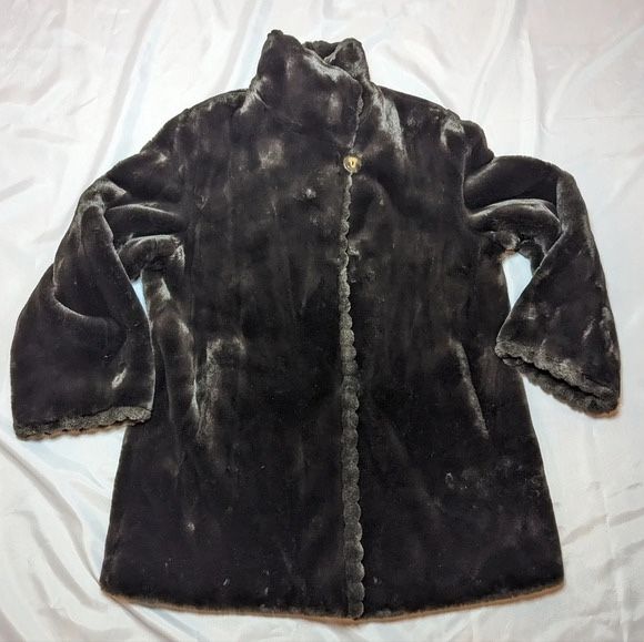 London Fog Brown Faux Fur Button Hook Front Winter Jacket Woman's XL