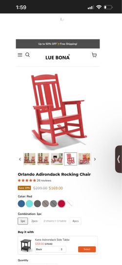 Orlando Adirondack Rocking Chair 	•	Overall Size: 28''W x 34.6‘'D x 43''H 	•	Materials: HDPS (High Density Polystyrene)--Recycled Material, Waterproof