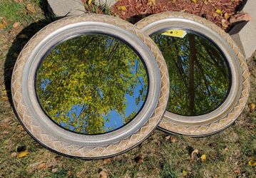 Pair of 32" Diameter Beaded CrissCross Pattern Beveled Glass Round Mirrors!