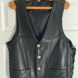 Naked Cowhide Leather Biker Vest Buffalo Nickel Snaps Laced Sides Made In USA