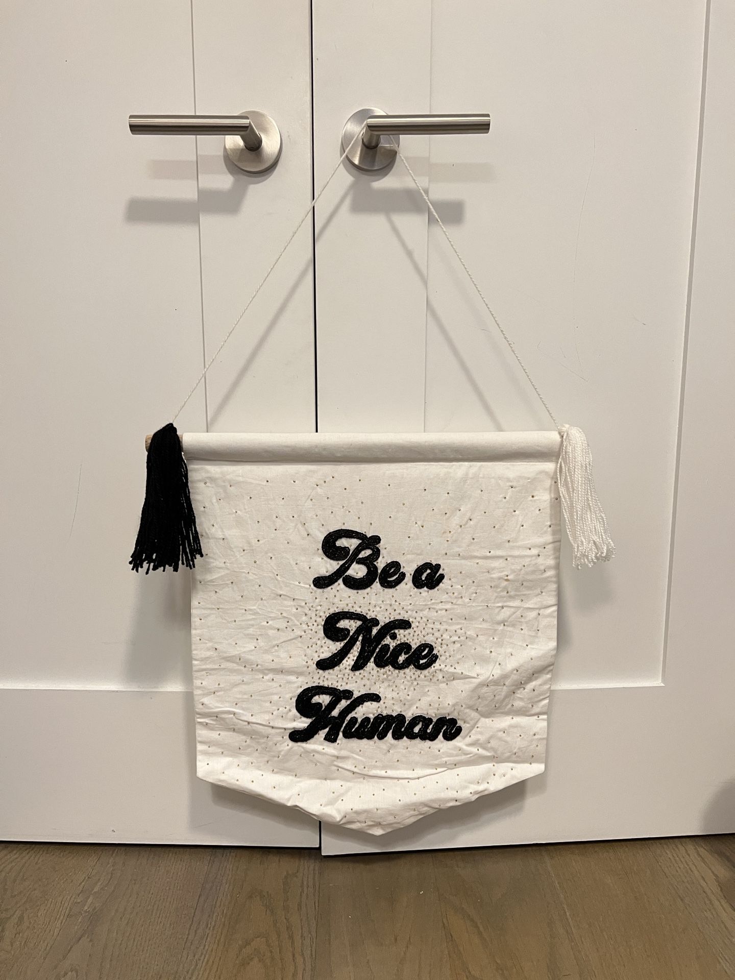 Handmade Be a Nice Human embroidered beaded slogan wall decor banner tapestry