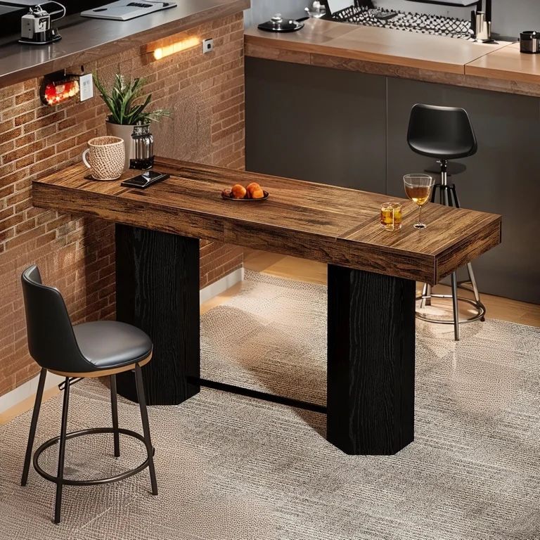 Tribesigns Industrial Bar Table, 70.9" Long Counter Height Pub Table with Sturdy Base, for Kitchen Dining Room