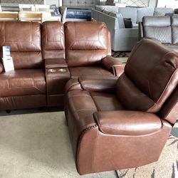 New Three Pieces, Leather Gel So Fast Usb Charge Recliners