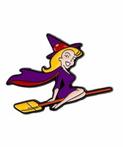 🧹 New! Bewitched Samantha on Broom Metal Enamel Pin Brooch w Gift Bag