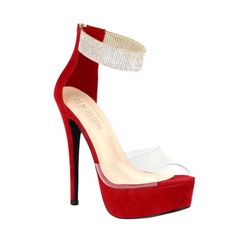 Red rhinestone heels