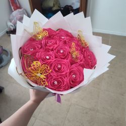 Pink Ribbon Flower Bouquet