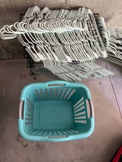 80 hangers, laundry basket and shoes racks and iron