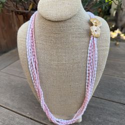 Vintage Mid Century Modern Pink Faux Baroque Pearl Necklace 