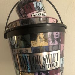 Tyler Swift popcorn bucket,tin and drink cup set