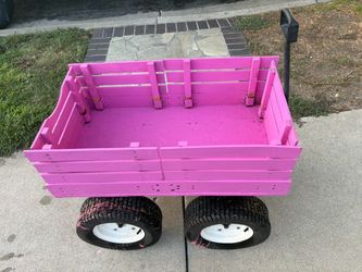 Pink Wooden Utility Wagon with Large Tires