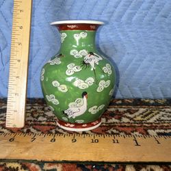 Vintage Chinese Hand Painted Vase Crane Motif 