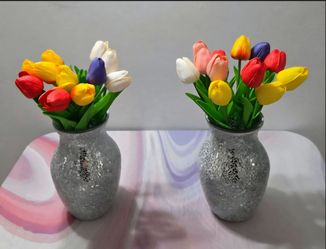 *** PRICE DROP *** Silver Mosaic Vases Filled with Faux Tulips ($20 EACH) @ Lasting Creations