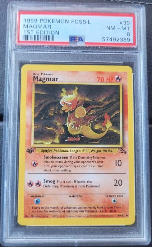 1999 Pokémon Fossil Magmar 1st Edition (PSA 8)