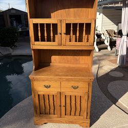 Mid-Century Solid Oak Cabinet and Hutch