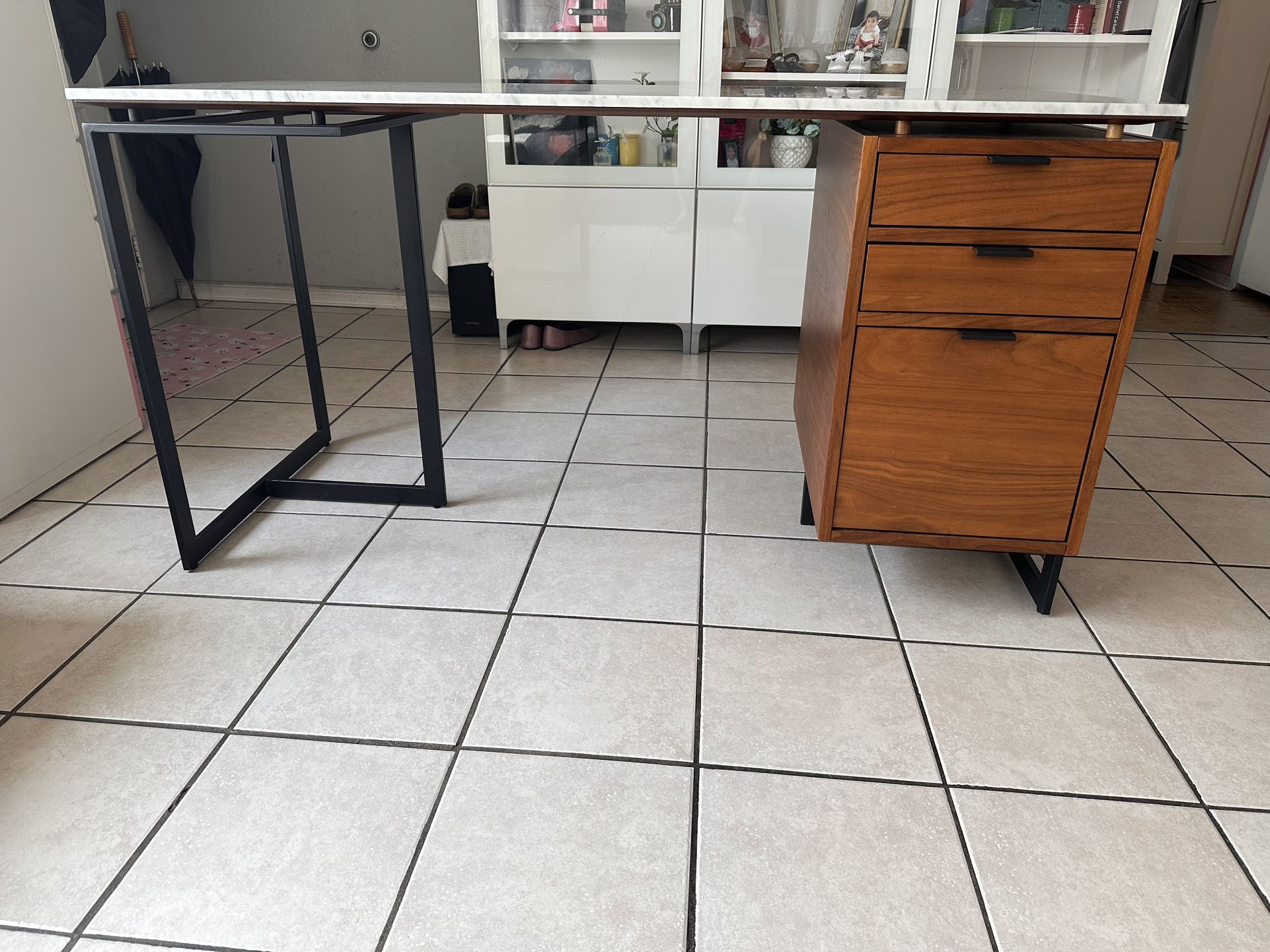 CB2 Fullerton Mid Century Modern Desk Top Marble.