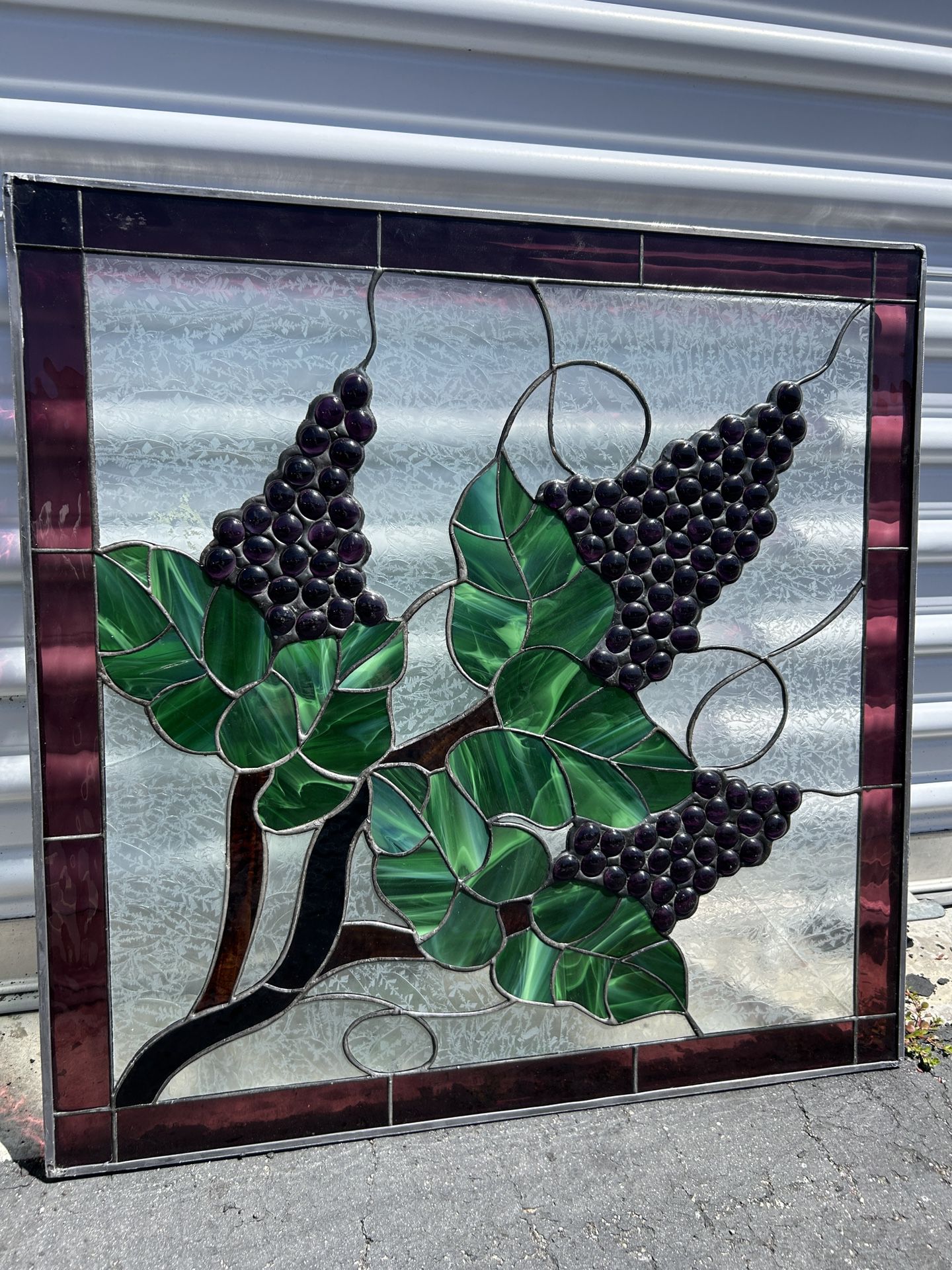 Hand Crafted Tiffany Style Stained Glass Windows Grapes Winery 