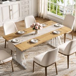 Large Dining Table with White Ornate Base