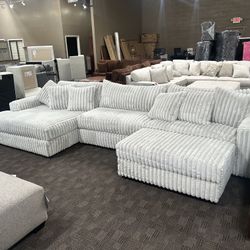 Big Corduroy Fluffy Grey Sectional 