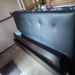 Black Leather Queen Size Bed Frame 