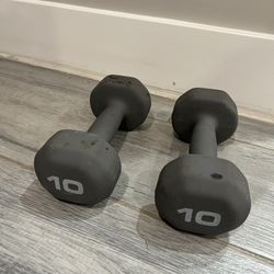 Set Of Two CAP 10lbs Each Neoprene Hex Coated Dumbbells 